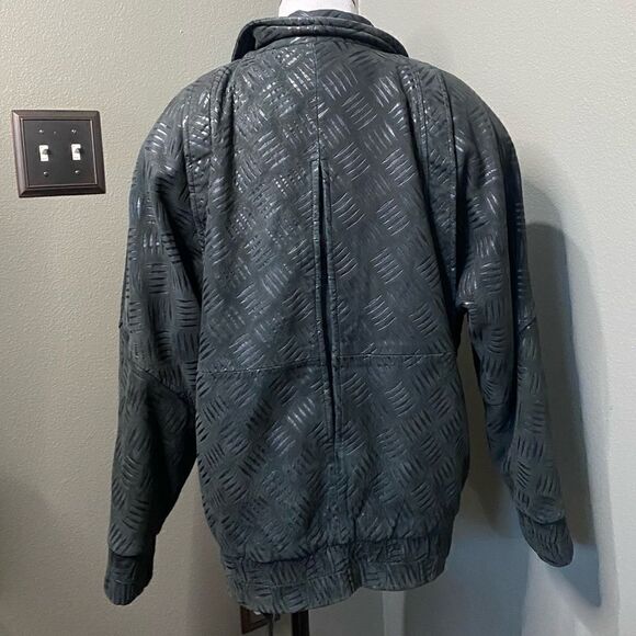 Vintage Andrew Marc Black genuine Leather Jacket Patterned Nubuck - Picture 7 of 15